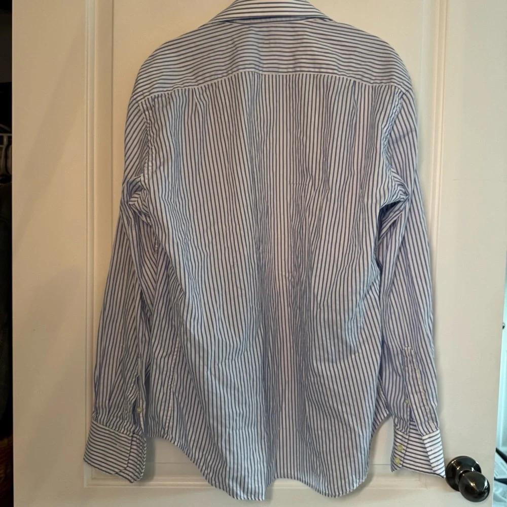 Valentino Roma Long Sleeve Pinstriped Button Down Shirt Blue White Size 41